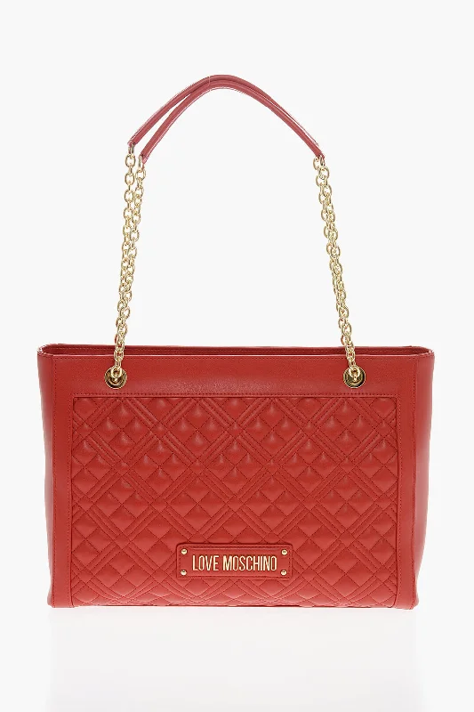 Moschino Love Quilted Tote Bag With Golden Chain