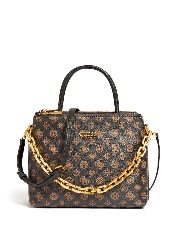 Guess Turin 4G Peony Logo Satchel Bag, Black & Brown Multi