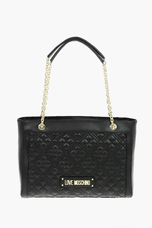 Moschino Love Quilted Faux Leather Tote Bag With Maxi Monogram