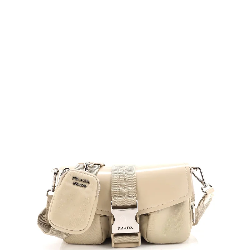 Buckle Pocket Crossbody Bag Spazzolato Leather and Tessuto