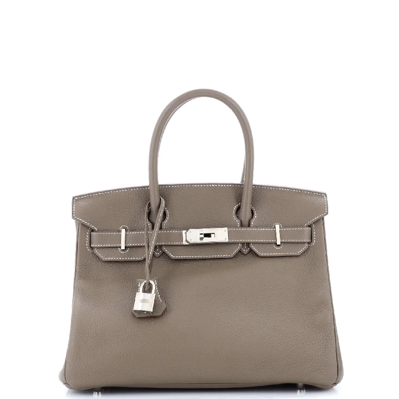 Birkin Handbag Grey Clemence with Palladium Hardware 30