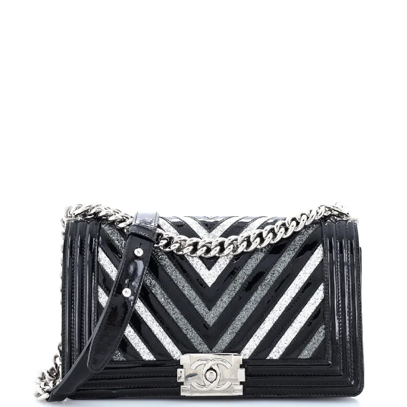 Boy Flap Bag Chevron Patent with Glitter PVC Old Medium