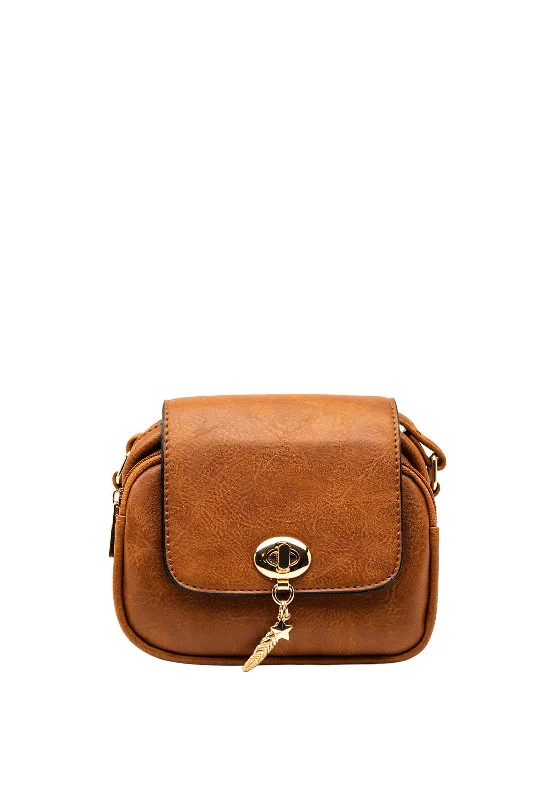 Zen Collection Turn-Lock Crossbody Bag, Tan