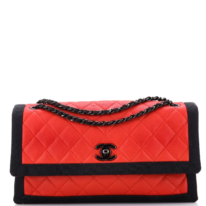 Two Tone Flap Bag Quilted Lambskin with Grosgrain Medium