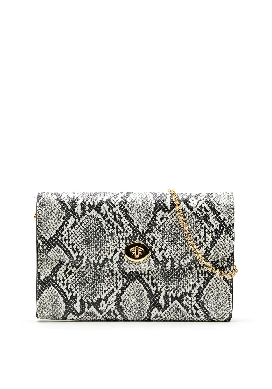 Zen Collection Small Snake Print Clutch Bag, White