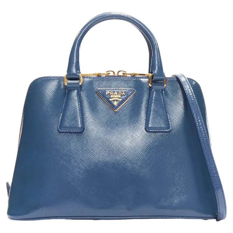 Prada Promenade Vernice Saffiano Leather Triangle Logo Top Handle Tote Bag