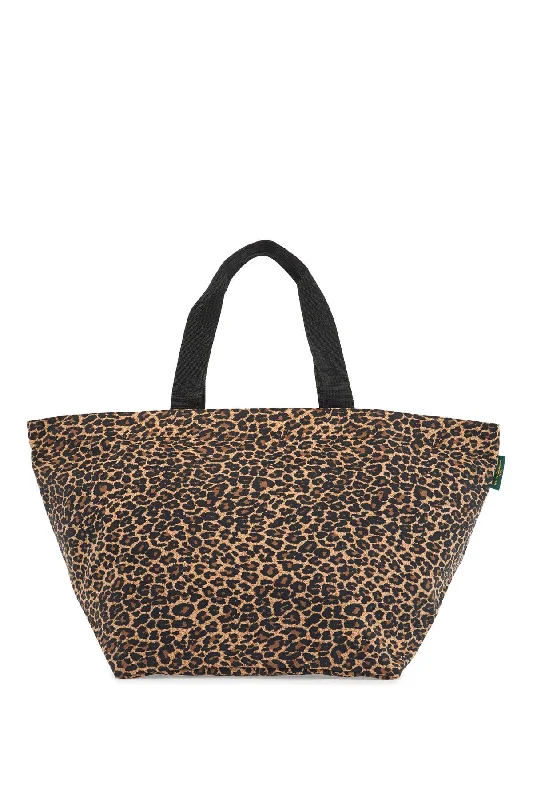 Herve Chapelier Leopard Print Xl Square Bottom Tote Bag