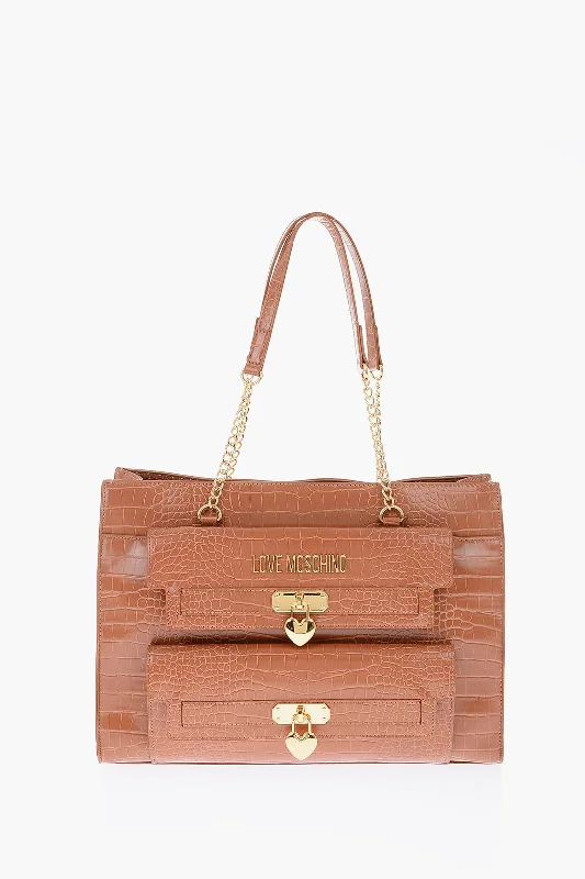 Moschino Love Crocodile Effect Faux Leather Tote Bag