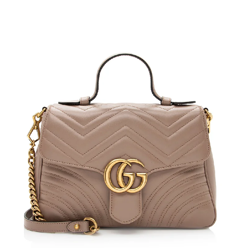 Gucci Matelasse Leather GG Marmont Top Handle Small Shoulder Bag