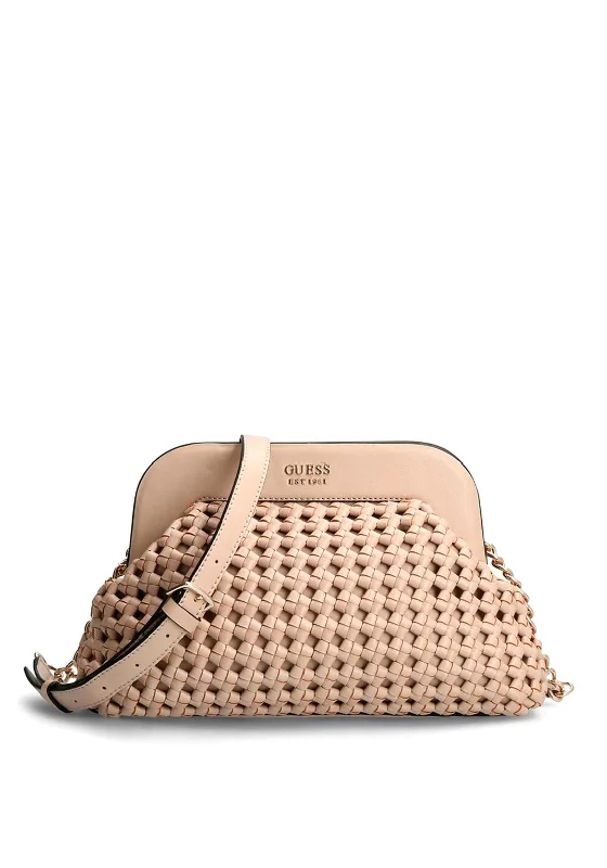 Guess Sicilia Braided Clutch Bag, Beige