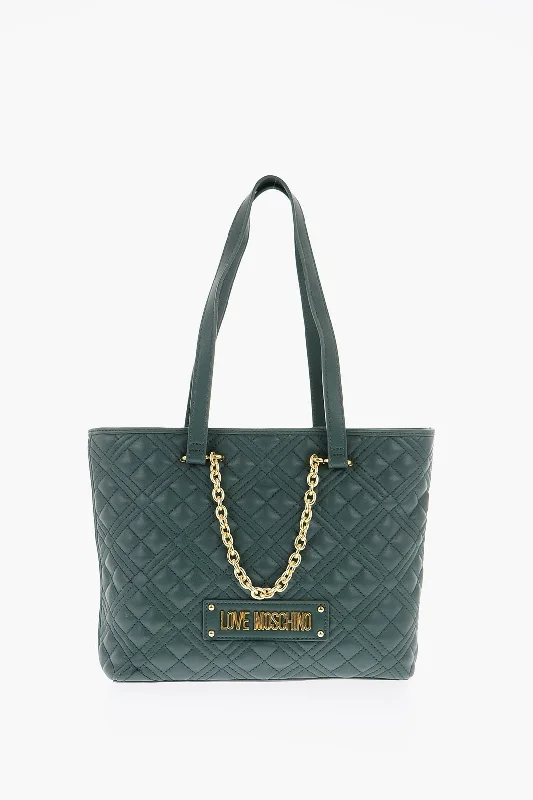 Moschino Love Faux Leather Quilted Tote Bag With Golden Details