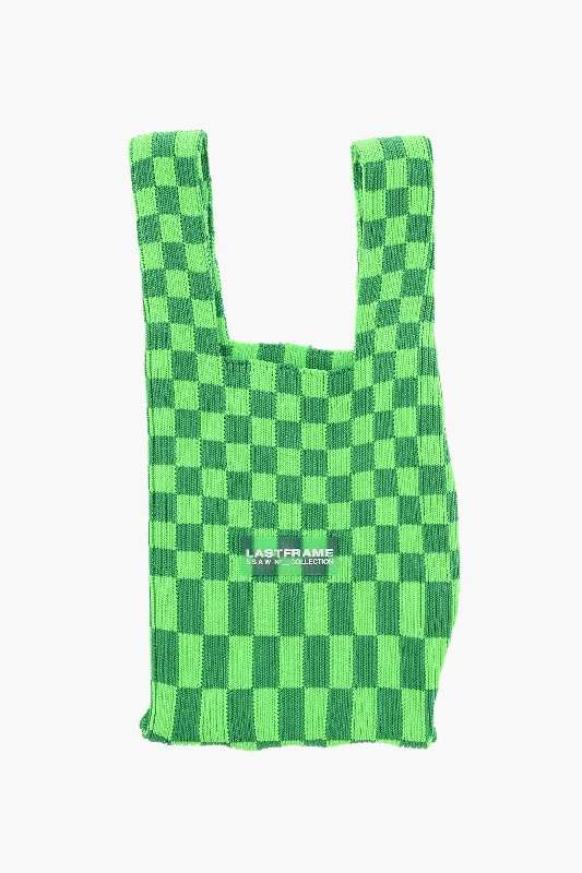 Last Frame Two-Tone Checked Knitted Tote Bag