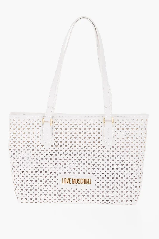 Moschino Love Faux Leather Tote Bag With All-Over Heart Shaped Openwo