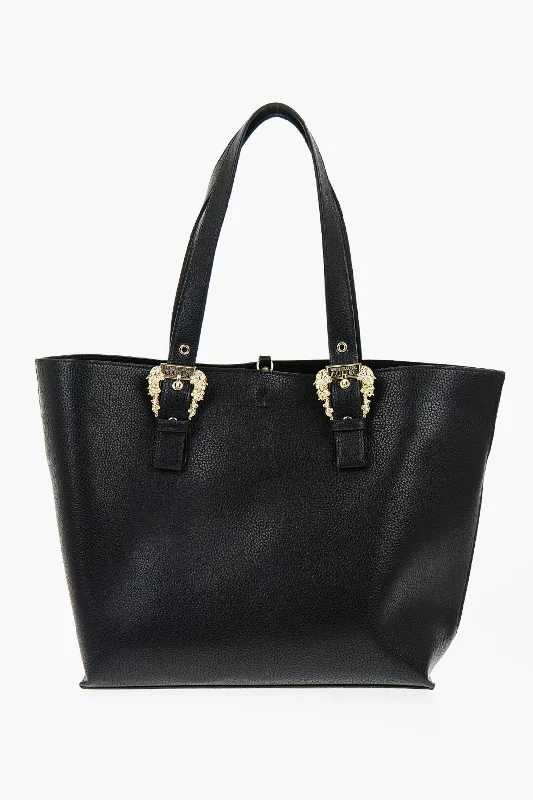 Versace Jeans Couture Textured Faux Leather Tote Bag With Golden Buc