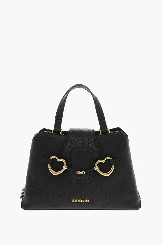 Moschino Love Textured Faux Leather Tote Bag With Golden Front Clamp