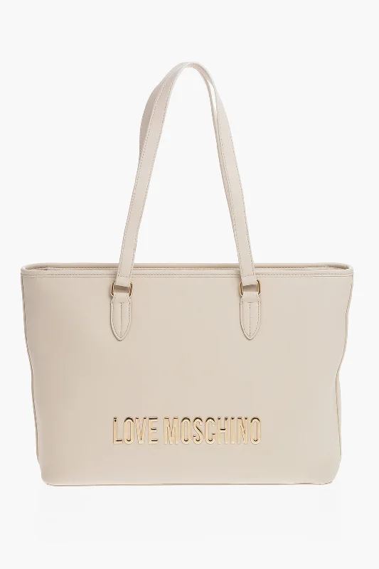 Moschino Love Faux Leather Tote Bag With Golden Embossed Maxi Logo