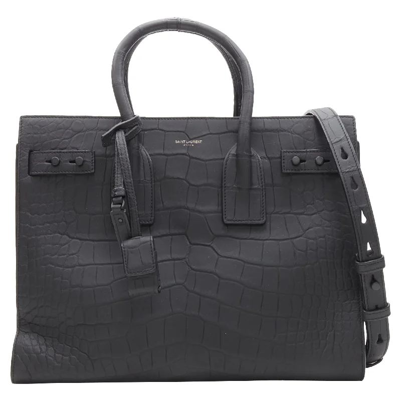 Saint Laurent Small Sac De Jour Stamped Croc Tote Bag