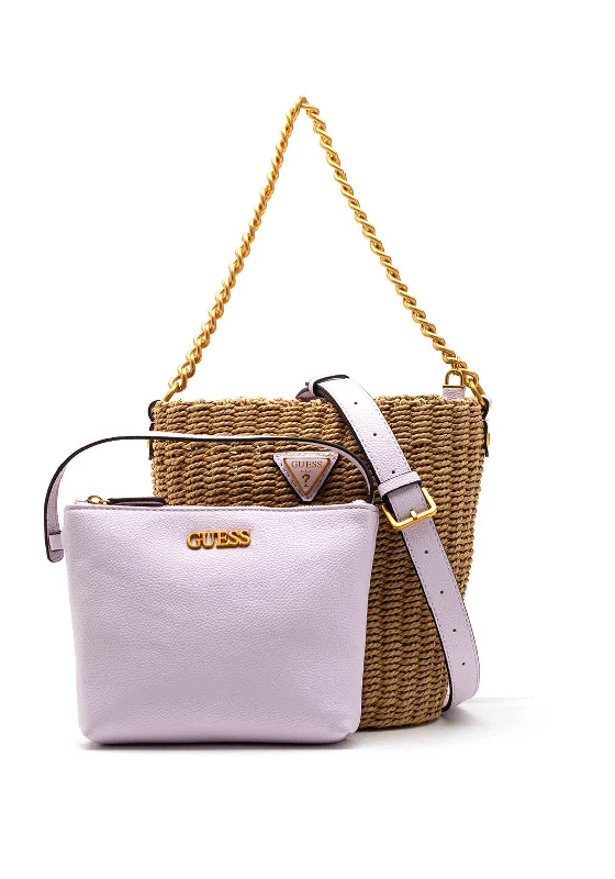 Guess Lilica Woven Bucket Bag, Lilac