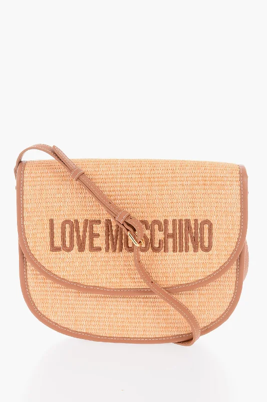 Moschino Love Rafia Crossbody Bag With Faux Leather Trimmings