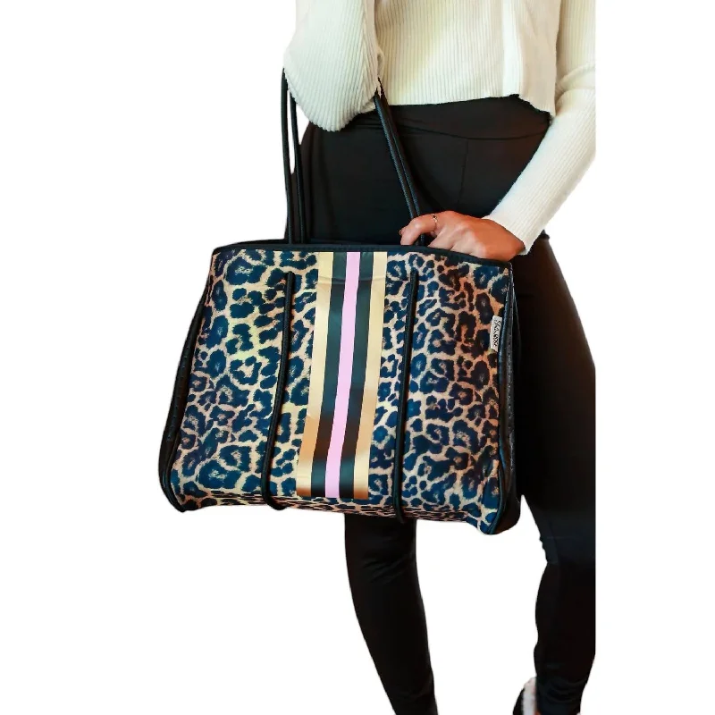 Women's Sierra Neoprene Bag In Pink Stripe Leopard