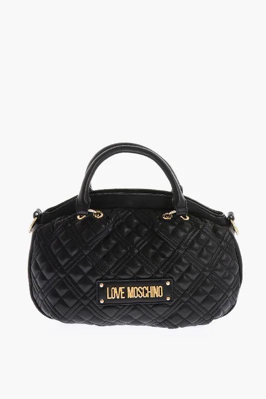 Moschino Love Faux Leather Quilted Bowler Bag With Golden Details