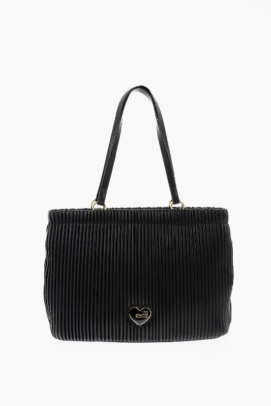 Moschino Love Pleated Faux Leather Tote Bag