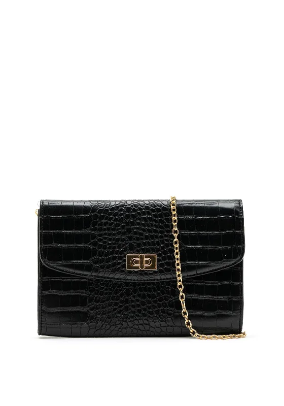 Zen Collection Small Croc Clutch Bag, Black