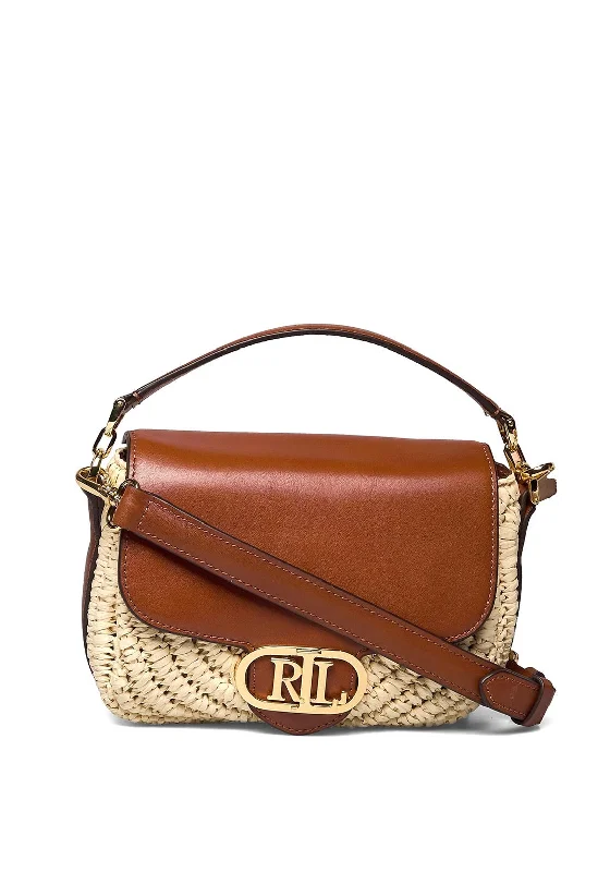 Ralph Lauren Addie Large Straw Crossbody Bag, Brown & Cream