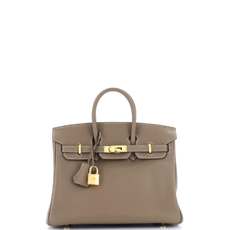 Birkin Handbag Grey Swift with Gold Hardware 25