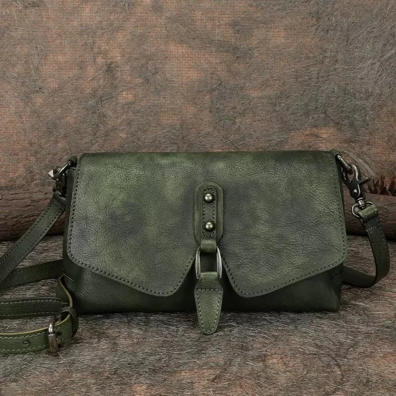 Womens Green Leather Crossbody Bag Over The Shoulder Purse