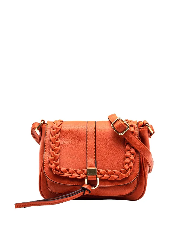 Zen Collection Plait Detail Crossbody Bag, Orange