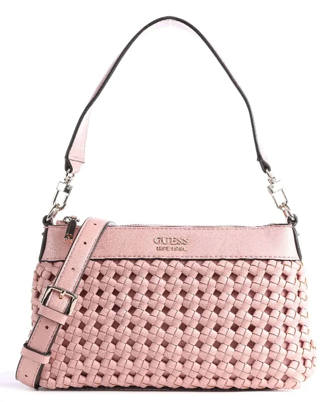 Guess Sicilia Woven Shoulder Bag. Pink