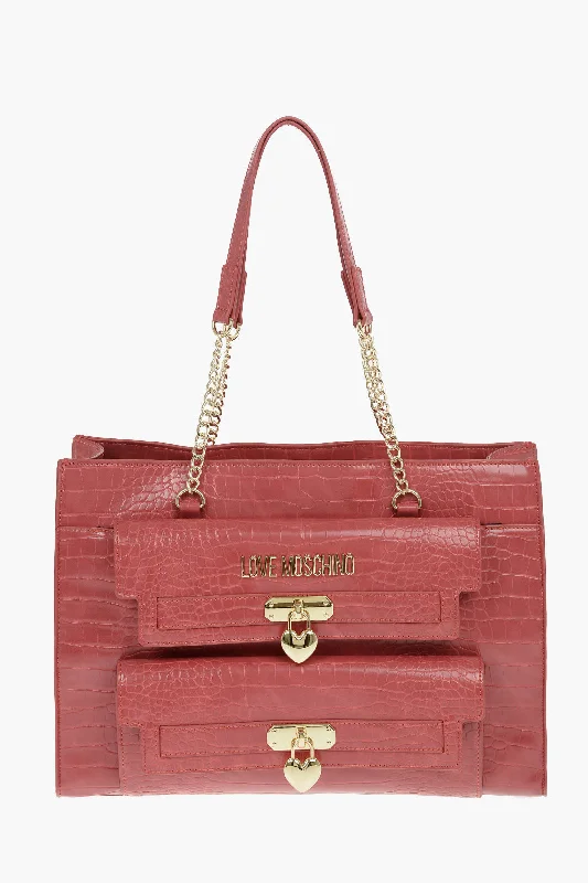 Moschino Love Faux Leather Crocodile Effect Tote Bag With Golden Deta