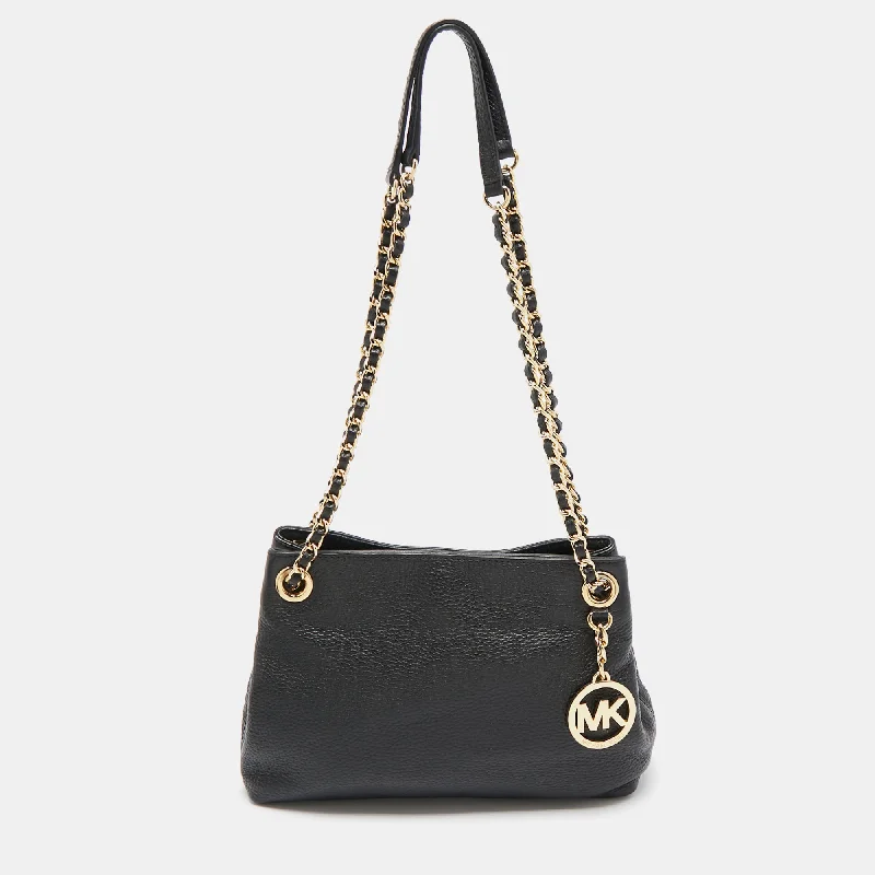 Michael Kors Black Pebbled Leather Chain Shoulder Bag