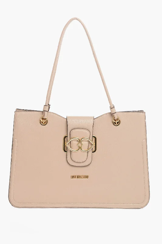 Moschino Textured Faux Leather Bridge Tote Bag With Heart Shaped Gold