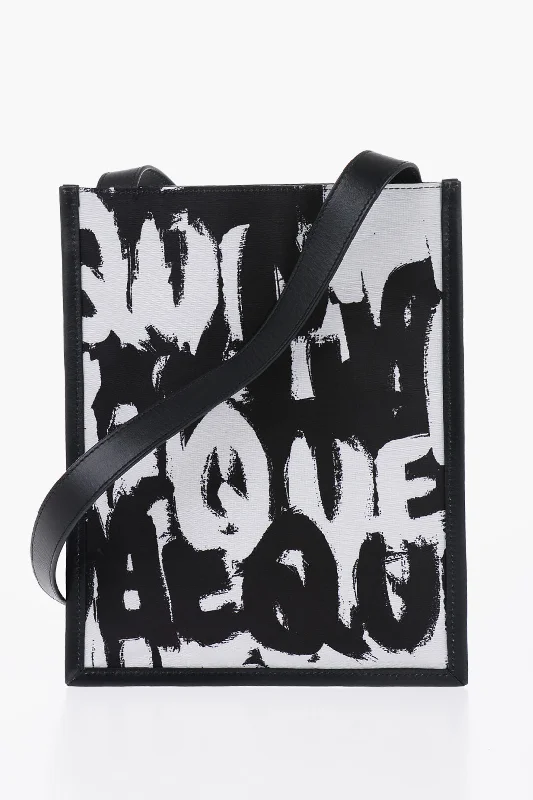 Alexander Mcqueen Printed Fabric Flat Bag With Leather Detail