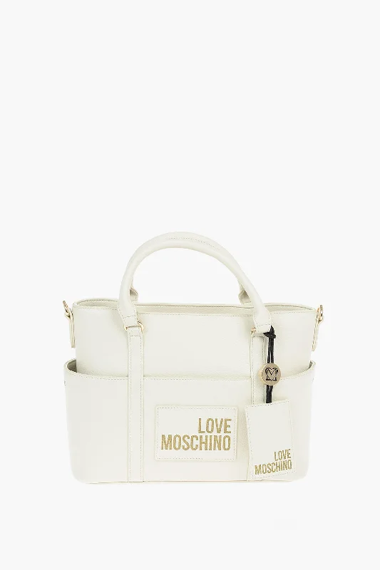 Moschino Love Logo Printed Faux Leather Tote Bag