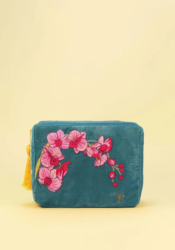 Powder Spring Orchid Velvet Wash Bag, Teal