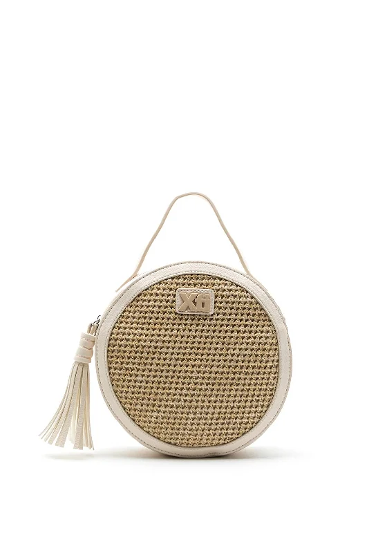 Xti Woven Front Round Crossbody Bag, Beige