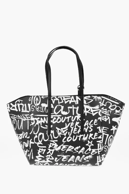 Versace Jeans Couture Printed Faux Leather Tote Bag With Matched Pou