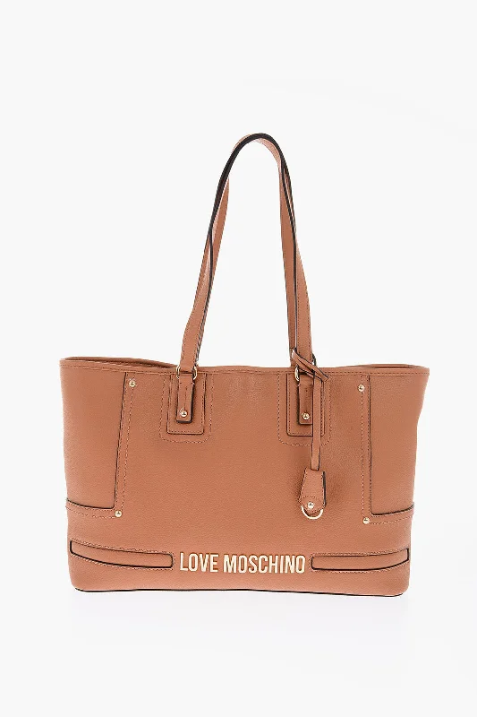 Moschino Love Golden Logo Faux Leather Tote Bag