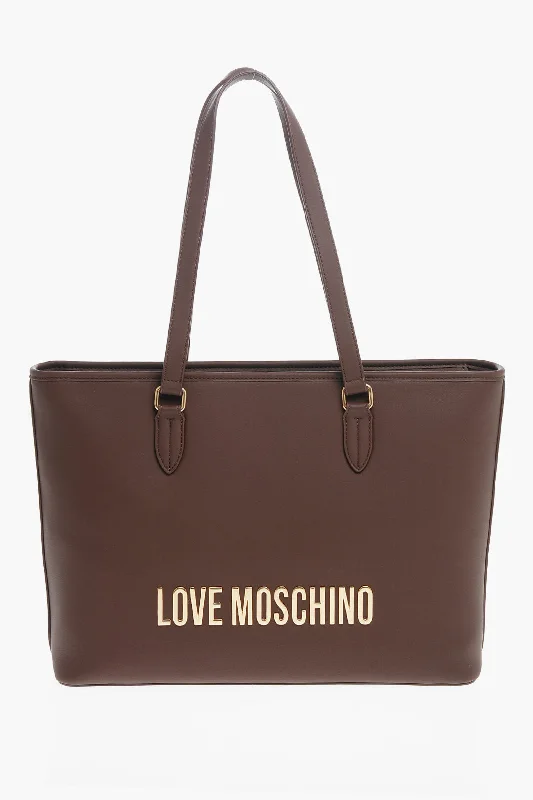 Moschino Love Faux Leather Tote Bag With Golden Embossed Maxi Logo