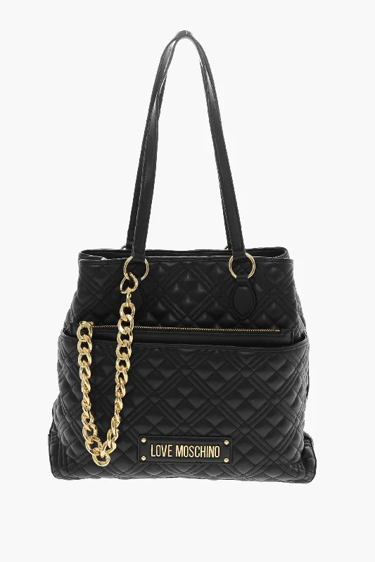 Moschino Love Quilted Faux Leather Tote Bag With Matching Pouch