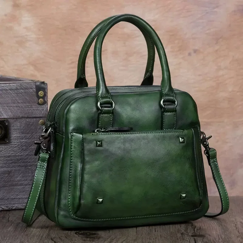 Womens Green Leather Crossbody Bag Cross Shoulder Bag