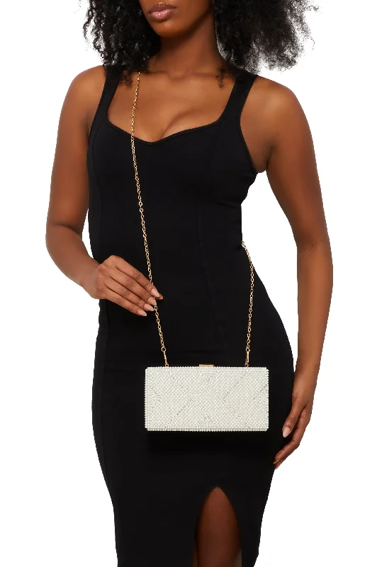 Faux Pearl Rhinestone Convertible Crossbody Bag