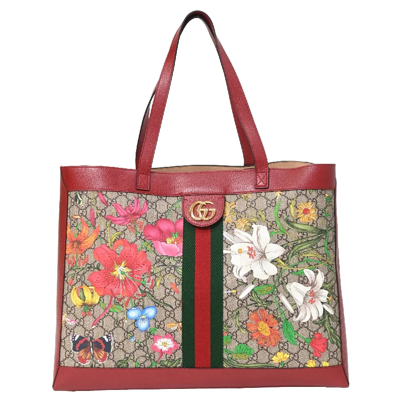 Gucci Medium Ophidia GG Floral Print Open Tote Bag in Red Coated Canvas