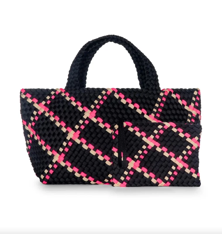 Women's Bobbi Woven Tote Bag In Monaco - Black/hot Pink/beige