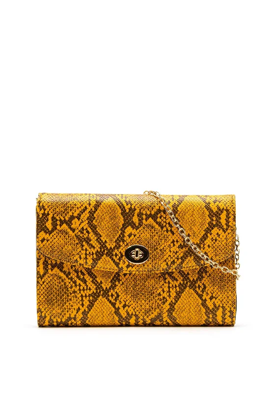 Zen Collection Small Snake Print Clutch Bag, Yellow