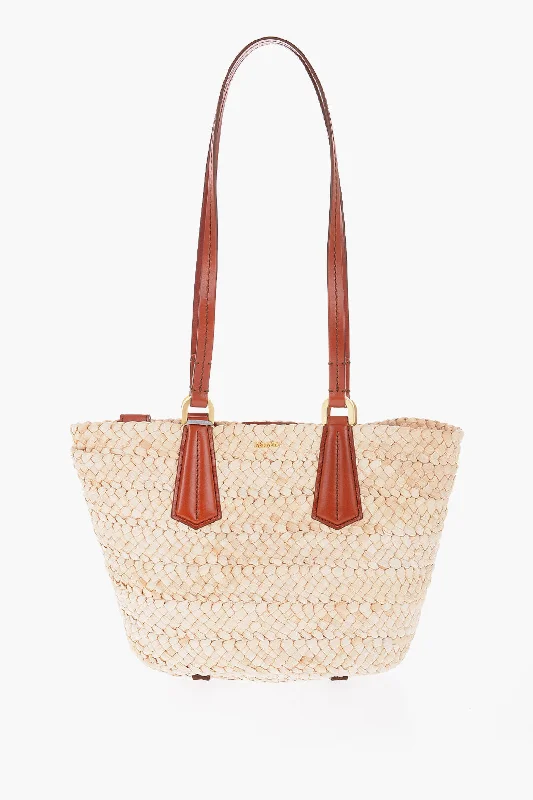 Max Mara Braided Straw Panierm Tote Bag With Double Handle