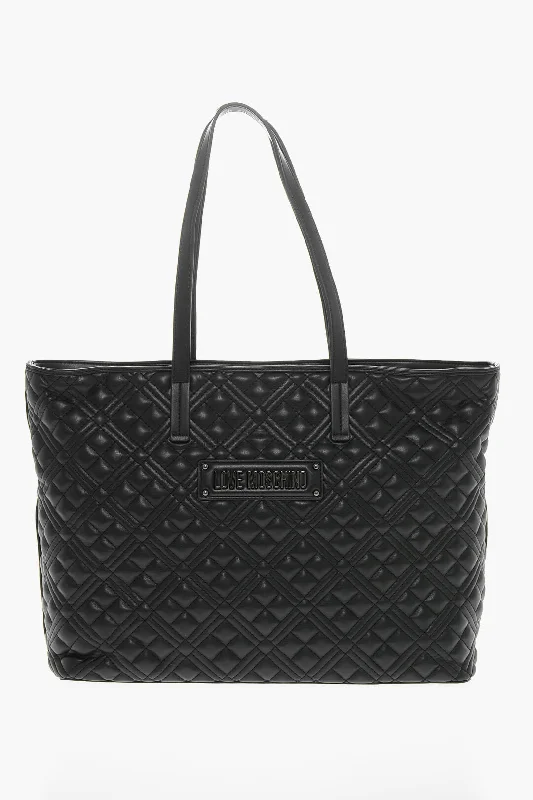 Moschino Love Quilted Faux Leather Tote Bag With Metal Logo